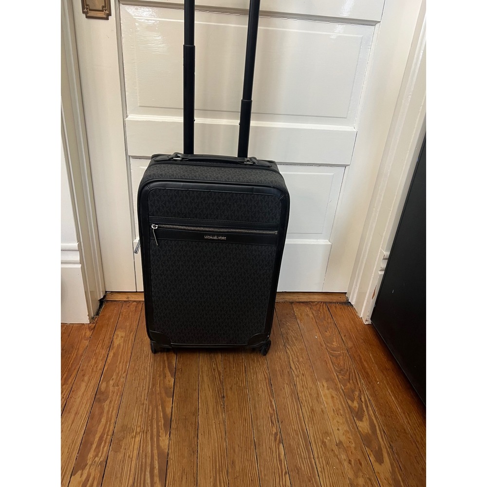Michael Kors Black Grey MK Logo Carry On Spinner Suitcase Rolling Luggage